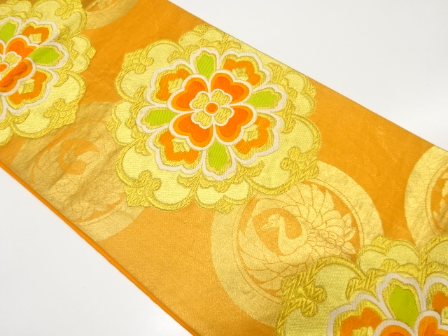 JAPANESE KIMONO / ANTIQUE FUKURO OBI / SILK / WOVEN FLOWER CREST